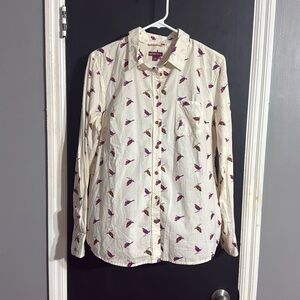 Merona Button Down Cotton Bird Blouse Size: L Length: 27”